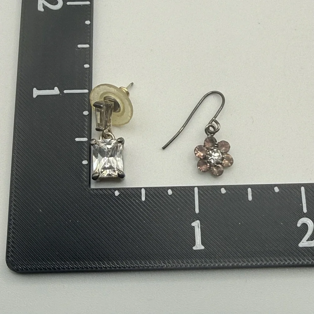 Vintage Rhinestone Earrings Two Pairs‎ Pierced Dangle Clear Pink Flower